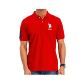 Generic Men's Casual Half sleeve Solid Cotton Polo Neck T-shirt (Red)