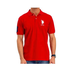 Generic Men's Casual Half sleeve Solid Cotton Polo Neck T-shirt (Red)
