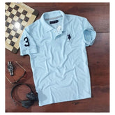 Generic Men's Casual Half sleeve Solid Cotton Polo Neck T-shirt (Sky Blue)