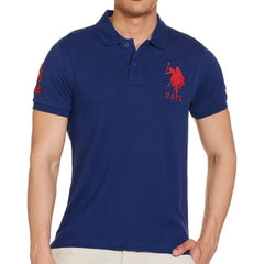 Generic Men's Casual Half sleeve Solid Cotton Polo Neck T-shirt (Dark Blue)