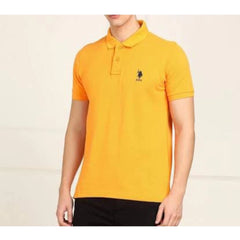 Generic Men's Casual Half sleeve Solid Cotton Polo Neck T-shirt (Yellow)