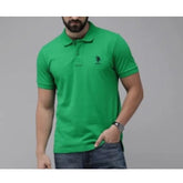 Generic Men's Casual Half sleeve Solid Cotton Polo Neck T-shirt (Green)