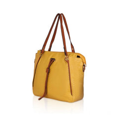 Generic Women's Faux Leather Textured Tote Bag (Yellow)