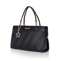 Generic Women's Faux Leather Textured Adjustable Long Belt Handbag (Black)