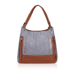 Generic Women's Faux Leather Textured Tote Bag (Blue)