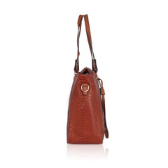Generic Women's Faux Leather Textured Tote Bag (Brown)