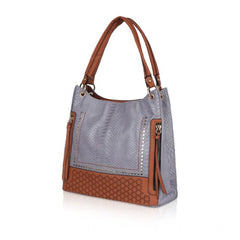 Generic Women's Faux Leather Textured Tote Bag (Blue)