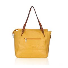 Generic Women's Faux Leather Textured Tote Bag (Yellow)