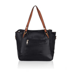 Generic Women's Faux Leather Textured Tote Bag (Black)