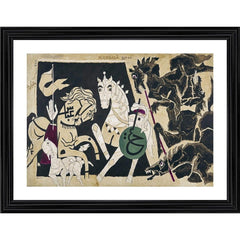 Generic Five Horses and the Battle Painting With Wood Photo Frame (Multicolor)