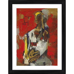 Generic Woman in Red 1964 Painting With Wood Photo Frame (Multicolor)