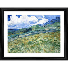 Generic Wheatfield and Mountains 1889 Painting With Wood Photo Frame (Multicolor)