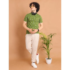 Generic Men's Casual Cotton Printed Round Neck Half Sleeve T-Shirt (Green)