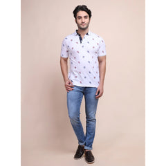 Generic Men's Casual Cotton Printed Polo Neck Half Sleeve T-Shirt (White)