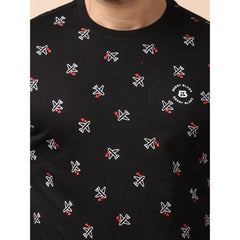 Generic Men's Casual Cotton Printed Round Neck Full Sleeve Sweat T-Shirt (Black)
