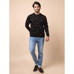 Generic Men's Casual Cotton Printed Round Neck Full Sleeve Sweat T-Shirt (Black)
