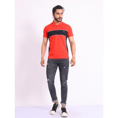 Generic Men's Casual Cotton Printed Polo Neck Half Sleeve T-Shirt (Red)