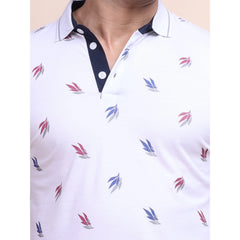 Generic Men's Casual Cotton Printed Polo Neck Half Sleeve T-Shirt (White)