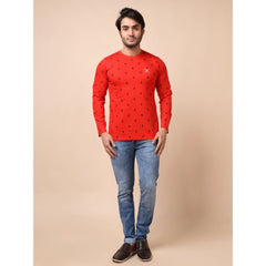 Generic Men's Casual Cotton Printed Round Neck Full Sleeve T-Shirt (Red)