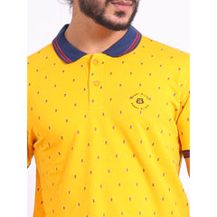 Generic Men's Casual Cotton Printed Polo Neck Half Sleeve T-Shirt (Turmeric)