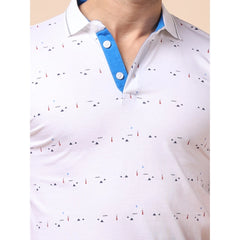 Generic Men's Casual Cotton Printed Polo Neck Half Sleeve T-Shirt (White)
