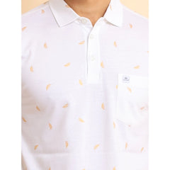 Generic Men's Casual Cotton Printed Polo Neck Half Sleeve T-Shirt (White)