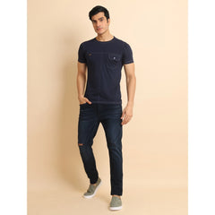 Generic Men's Casual Cotton Solid Round Neck Half Sleeve T-Shirt (Navy)