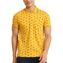 Generic Men's Casual Cotton Printed Polo Neck Half Sleeve T-Shirt (Mustard)