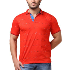 Generic Men's Casual Cotton Printed Polo Neck Half Sleeve T-Shirt (Red)