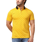 Generic Men's Casual Cotton Printed Polo Neck Half Sleeve T-Shirt (Yellow)