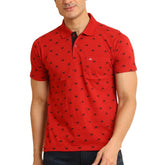 Generic Men's Casual Cotton Printed Polo Neck Half Sleeve T-Shirt (Red)
