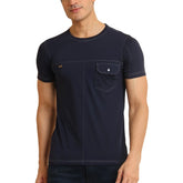 Generic Men's Casual Cotton Solid Round Neck Half Sleeve T-Shirt (Navy)