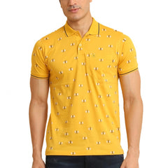 Generic Men's Casual Cotton Printed Polo Neck Half Sleeve T-Shirt (Mustard)