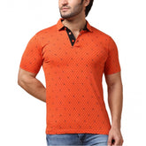 Generic Men's Casual Cotton Printed Polo Neck Half Sleeve T-Shirt (Rust)
