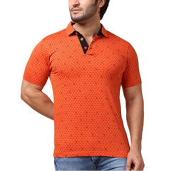 Generic Men's Casual Cotton Printed Polo Neck Half Sleeve T-Shirt (Rust)