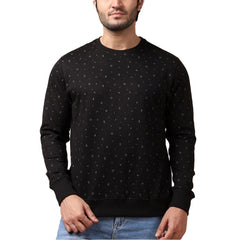 Generic Men's Casual Cotton Printed Round Neck Full Sleeve Sweat T-Shirt (Black)