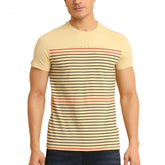 Generic Men's Casual Cotton Printed Round Neck Half Sleeve T-Shirt (Beige)