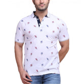 Generic Men's Casual Cotton Printed Polo Neck Half Sleeve T-Shirt (White)