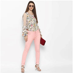 Generic Women's Denim Solid Buttoned Jeans (Pink)