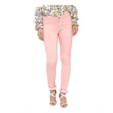 Generic Women's Denim Solid Buttoned Jeans (Pink)