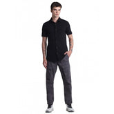 Generic Men's Cotton Blend Solid Half-Sleeve Regular Shirt (Black)