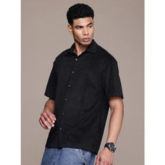 Generic Men's Cotton Blend Solid Half-Sleeve Regular Shirt (Black)