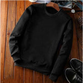 Generic Men's Casual Fleece Solid Round Neck Long Sleeves Sweatshirt (Black)