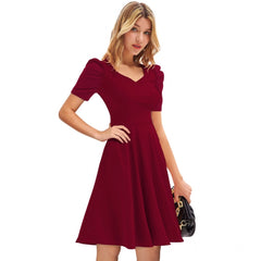 Generic Women's Knitting stretchable Solid V Neck Cap Sleeve Dress (Maroon)