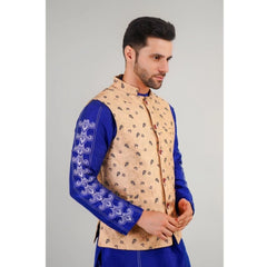 Generic Men's Jacquard Self-Design Sleeveless Mandarin Neck Waistcoat (Beige)