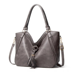 Generic Women's PU Leather Large Shoulder Zipper Handbag (Grey)