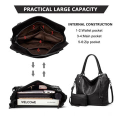 Generic Women's PU Leather Large Shoulder Zipper Handbag (Black)