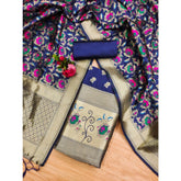 Generic Women's Banarasi Silk Printed Unstitched Salwar Suit Material With Dupatta (Navy Blue, 3Mtrs)
