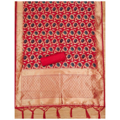 Generic Women's Banarasi Silk Printed Unstitched Salwar Suit Material With Dupatta (Red, 3Mtrs)