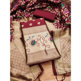 Generic Women's Banarasi Silk Printed Unstitched Salwar Suit Material With Dupatta (Maroon, 3Mtrs)